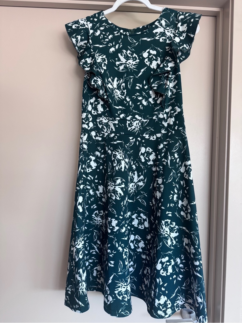 Floral Midi Dress in Deep Green/White